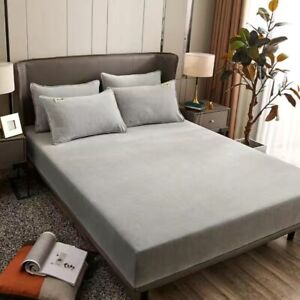 Winter Plush Fitted Sheet Solid Flannel Elastic Band Fitted Sheet Mattress Cover