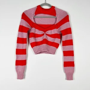 Marni Made In Italy Cropped Cutout Striped Wool Knit Stretch Pullover Sweater 40 - Picture 1 of 3