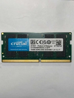 Crucial 16GB DDR4 2400 MHz PC4-19200 2Rx8 SODIMM Laptop Memory RAM CT16G4SFD824A - Image 1 of 2