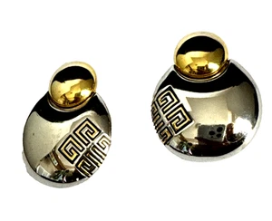 Ohrringe GIVENCHY Logo 90er Statement gold silberfarben rund Ohrstecker signiert Vintage 1,5" - Bild 1 von 13