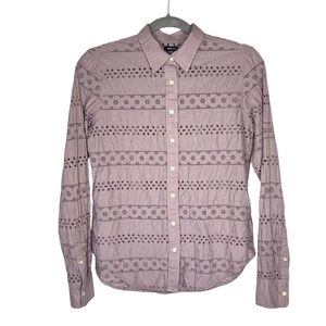 Gap Eyelet Perfect Shirt Damen Gr. XS lila Knopf Baumwolle bestickt Boho - Bild 1 von 14