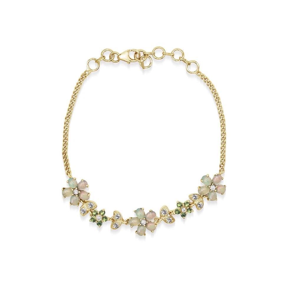 Bracciale opale di fuoco etiope placcato oro argento 925 peridoto pietre... - Immagine 1 di 1