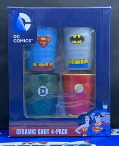 DC Superheroes Shot Glasses - Ceramic 4-Pack Batman Superman Flash Green Latnern - Picture 1 of 3