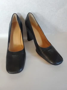 Bally Size 9.5 Black Leather Square Toe High Block Heel Pumps - Picture 1 of 16
