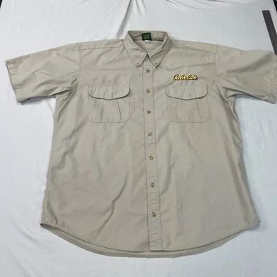 Camisa Cabelas Para Hombre XLT XL Alta Beige Caqui Safari Abotonada Bordada Usada en Excelente Condición Foto 1 de 4
