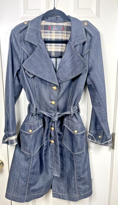 VTG DESMERO Women’s Size 8 Dark Denim Trench Coat Birka Made In Italy - Image 1 of 4