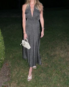 Vestido halter de seda DOEN Mazarin negro lunares talla XS original $498 NUEVO - Imagen 1 de 6