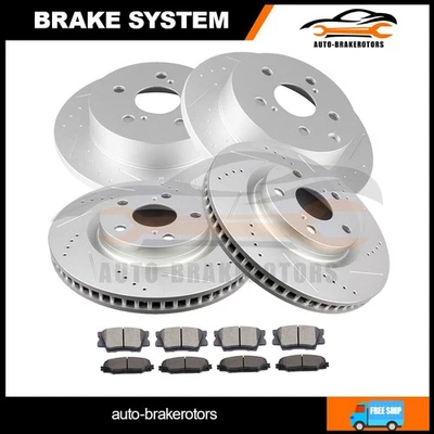 For Toyota Rav4 2013 - 2014 F + R Drill 4 Brake Rotors W/ 8 Ceramic Pads - Image 1 of 4