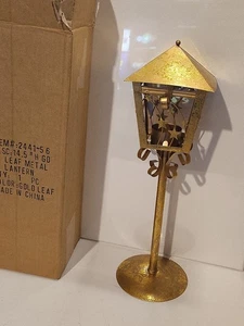 Gold Leaf Metal Star Lantern Candle Holder 15" Tall Rustic Farmhouse Holiday New - Picture 1 of 10