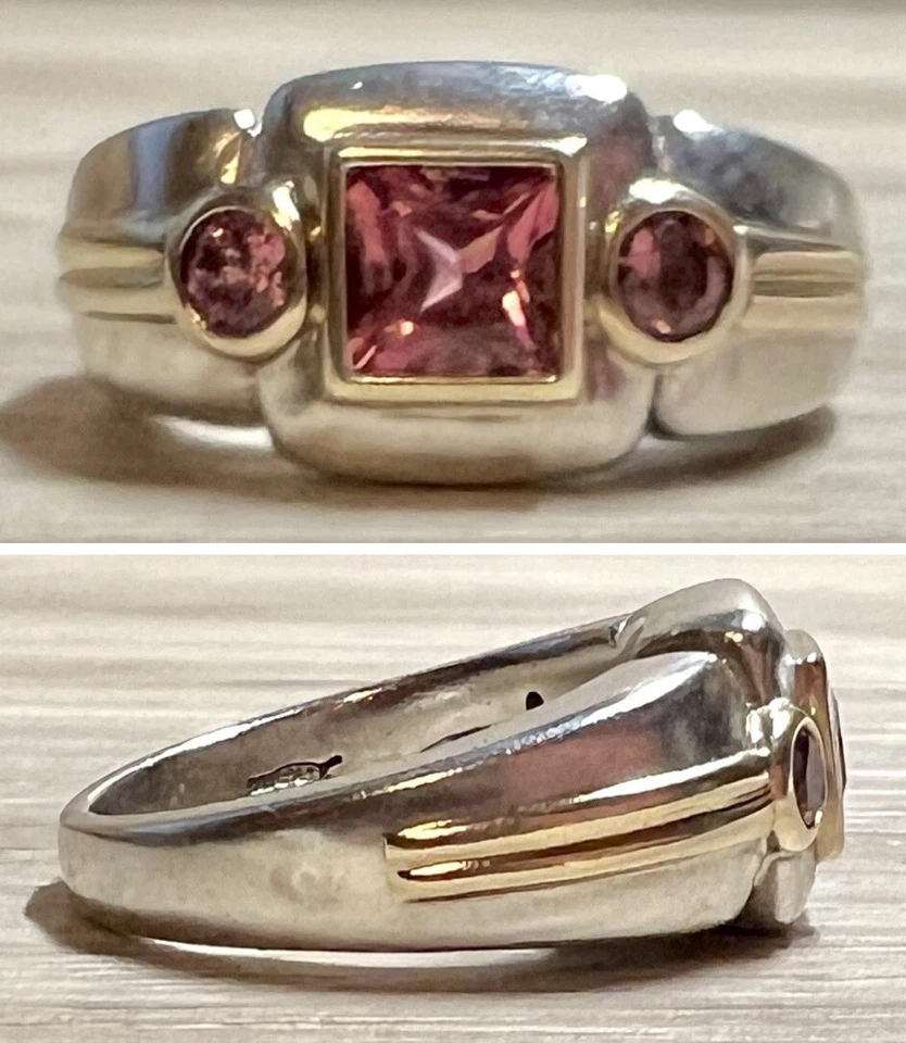 Anillo de amatista Lorenzo de diseñador vintage de plata de ley y oro de 18 quilates, talla 6,5 Foto 1 de 4