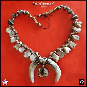 cherokee tribe natives america ethnic necklace primitive jewelry pendant teeth k