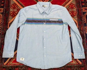 LRG Men’s button Up long sleeve western Indian Aztec Denim blue Shirt Size 2XL - Picture 1 of 9