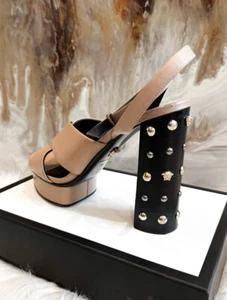 Versace Nude Leather Medusa Sandal Sz 39 - Picture 1 of 8