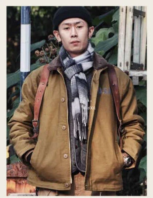 Men's Vintage US Navy N-1 Deck Jacket Winter Flight Fleece Jackets Military Coat - Image 1 of 4