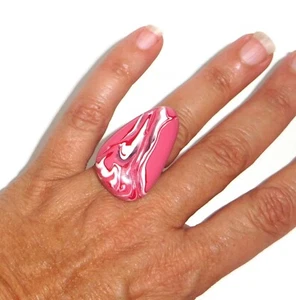 Sobral Mava Swirled Red Pink & White Bead Artist Made Ring Size 8 - Picture 1 of 8