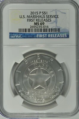 2015 P MARSHAL SILVER DOLLAR $1 NGC MS69 FIRST RELEASES - Image 1 of 4