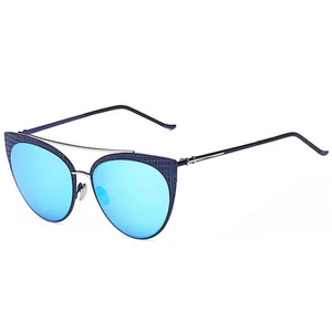 86017 C6 CATEYE FASHION SUNGLASSES METAL SILVER FRAME BLUE MIRROR LENS - Picture 1 of 3