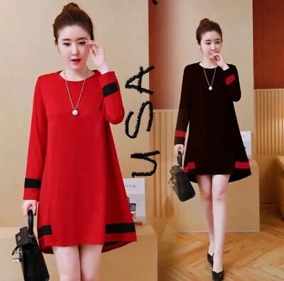 Women Autumn Winter Fashion Loose Dress long Sleeves Leisure Mini Dresses - Image 1 of 4
