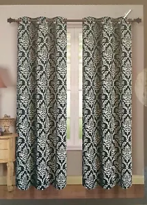 New Luxe Collection 2 Elegant Drapery Panel SET Damask~ 38"x84" Ivory Charcoal - Picture 1 of 6