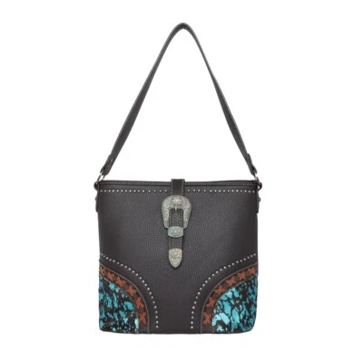 TR134G-8317 Trinity Ranch Hair-On Cowhide Buckle Concealed Carry Tote - Image 1 of 2