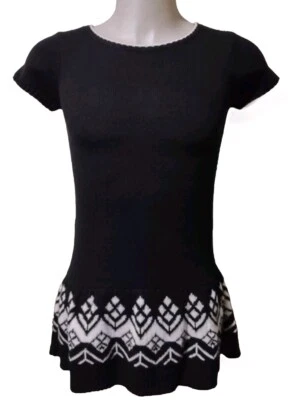 Derek Heart Girl Sweater Dress Size XL-16 Short Sleeve Knit Black Ribbed Bottom - Image 1 of 4