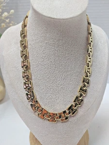 New Chunky choker Necklace Gold Tone Square H link 16" X 3/8" 1978 Vintage - Picture 1 of 8