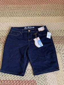 ROYALTY WOMEN’S Long Jean Shorts Bermuda Stretch Denim Size 12 New With Tags - Picture 1 of 3