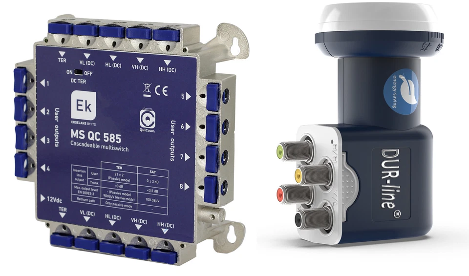 EK Multischalter 5/8 mit einem Eco Blue Quattro LNB Full HD 4K Verteiler - Bild 1 von 4