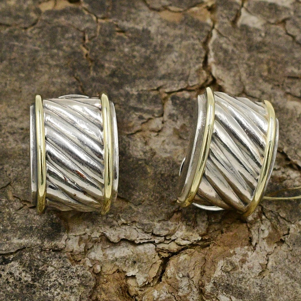 14k Yellow Gold & Sterling Silver David Yurman Cigar Omega Back Earrings - Image 1 of 4