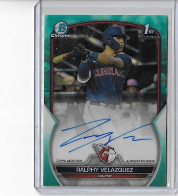 2023  Bowman Chrome Aqua  Refractor  Auto Ralphy Velazquez RC 46/199 - Image 1 of 2