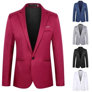 Men One Button Casual Suit Jacket Business Solid Color Office Blazer Coat - Picture 1 of 37