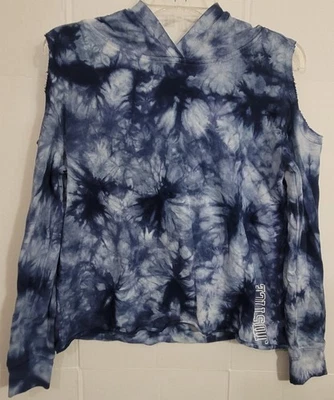 Sudadera con capucha corta Justice Girls azul tie-dye hombros abiertos manga larga talla 18/20 Foto 1 de 4