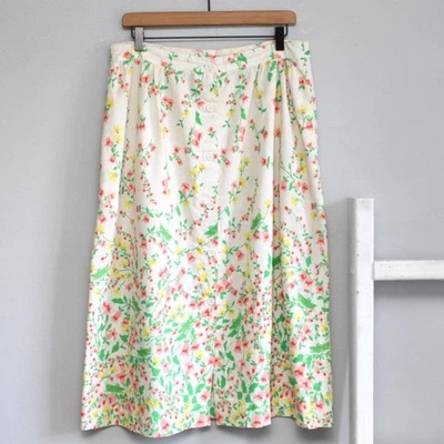 Falda Midi Herman Geist De Colección Blanca Saltamontes Estampado Floral Abotonada Talla XL Foto 1 de 4