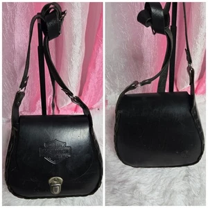 Borsa a tracolla Harley Davidson in pelle nera con logo - Foto 1 di 7
