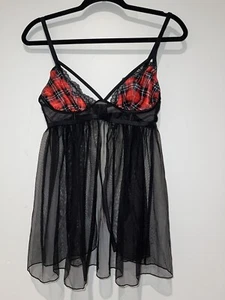 Victoria's Secret Sleep Gown Chemise Babydoll M Plaid Red Black - Picture 1 of 3