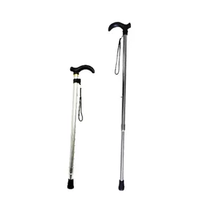 1x Metal WALKING STICK Travel Cane Pole Compact Adjustable Lightweight New - Picture 1 of 8
