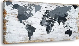 World Map Canvas Wall Art Decor Black Office Pictures Framed Artwork Home - Picture 1 of 6