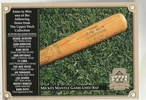 FREE SHIPPING-MINT-MICKEY MANTLE GAME USED BAT UD 2000 GAME CARD Cover