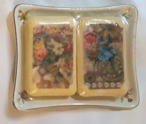 Vintage Porcelain Floral Soap Dish Including Orginal Picturesque Soap Bars - Picture 1 of 10