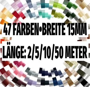 Gurtband 15mm (1,5cm) 2/5/10/50m Taschenband Hundehalsband Tachengurt 47 Farben - Bild 1 von 132