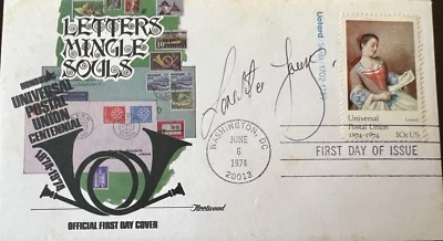 LORETTA YOUNG SIGNED FDC UNIVERSAL POSTAL UNION 1874-1974 - Image 1 of 4