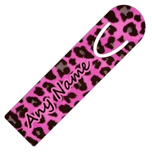 PERSONALISED PINK LEOPARD PRINT BOOKMARK ALUMINIUM PAGE HOLDER READING GIFT - Picture 1 of 4