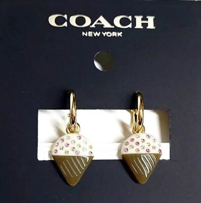 Coach Ice Cream Cone Dangle Huggie Hoop Earrings White Pink Gold Multi-Color NWT - Image 1 of 4