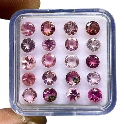 20 Pcs Natural Tourmaline 4mm Round Cut Pink Color Loose Gemstones 4.84 Cts - Image 1 of 4