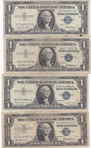 KAPPYSCOINS WC215 ESTATE LOT OF FOUR OLD $1 .00 SILVER CERTIFICATES CIRCS - Picture 1 of 2