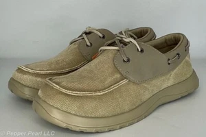 Mocassino in tela kaki scarpa da barca uomo taglia 7 morbido scienza crociera comfort - Foto 1 di 13