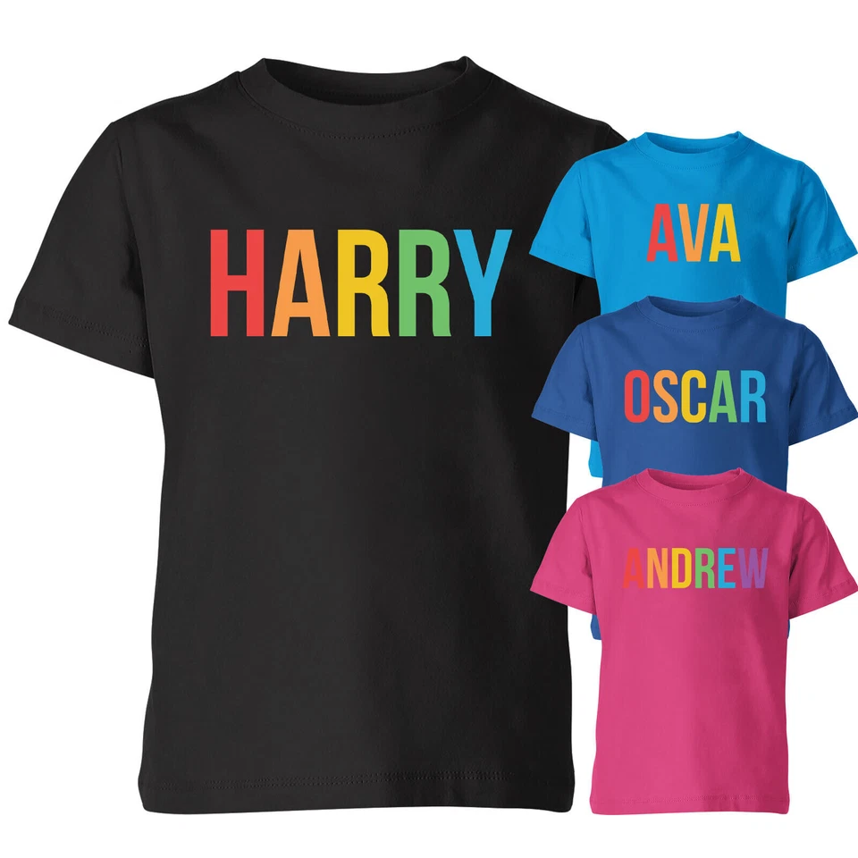 Personalisiertes Kinder T-Shirt beliebiger Text Ihr Name Regenbogen Jungen Mädchen #P1#OR#A 2T1A1