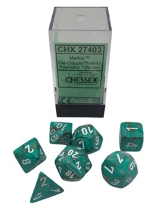 Chessex CHX 27403 Mármol Oxi-Cobre con Blanco (Juego de 7 troqueles Poliédricos) Verde - Imagen 1 de 7