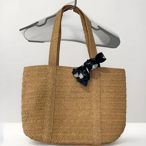 Draper James Everyday Straw Shoulder Bag - Natural Navy Floral Scarf - Picture 1 of 6