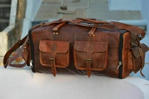 Herren Fitnessstudio Ziegenleder Reisegepäck echt braun Reisetasche über Nacht - Bild 1 von 7